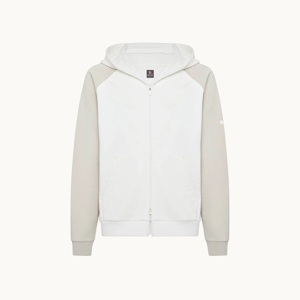Boggi Milano Mixed Block Hooded Zip Jacket - White/Grey