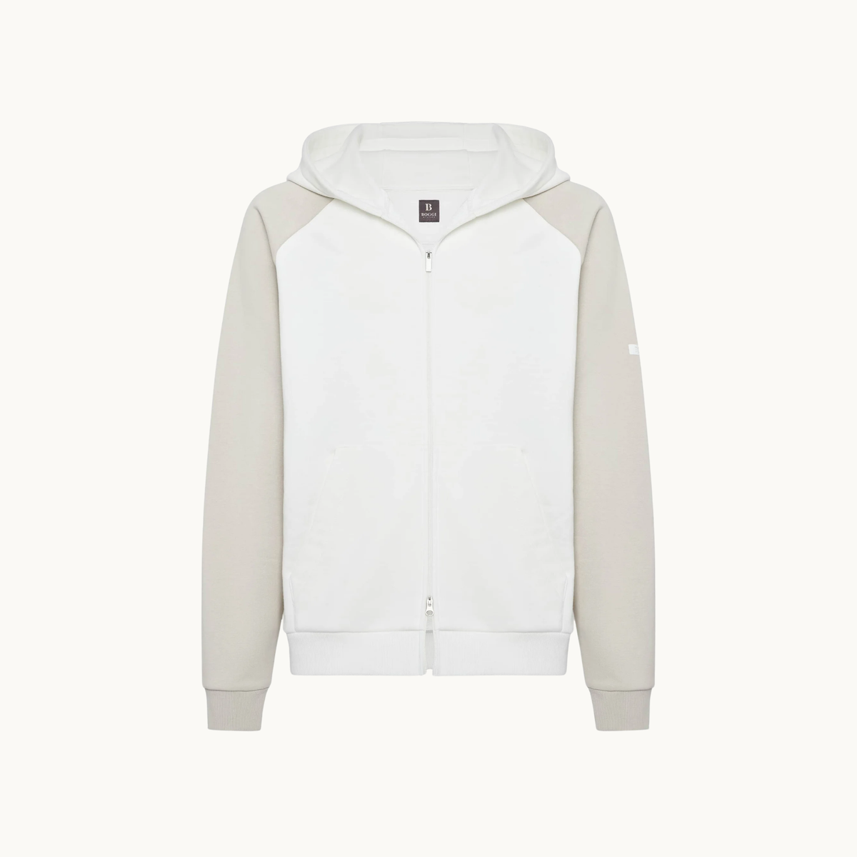 Boggi Milano Mixed Block Hooded Zip Jacket - White/Grey