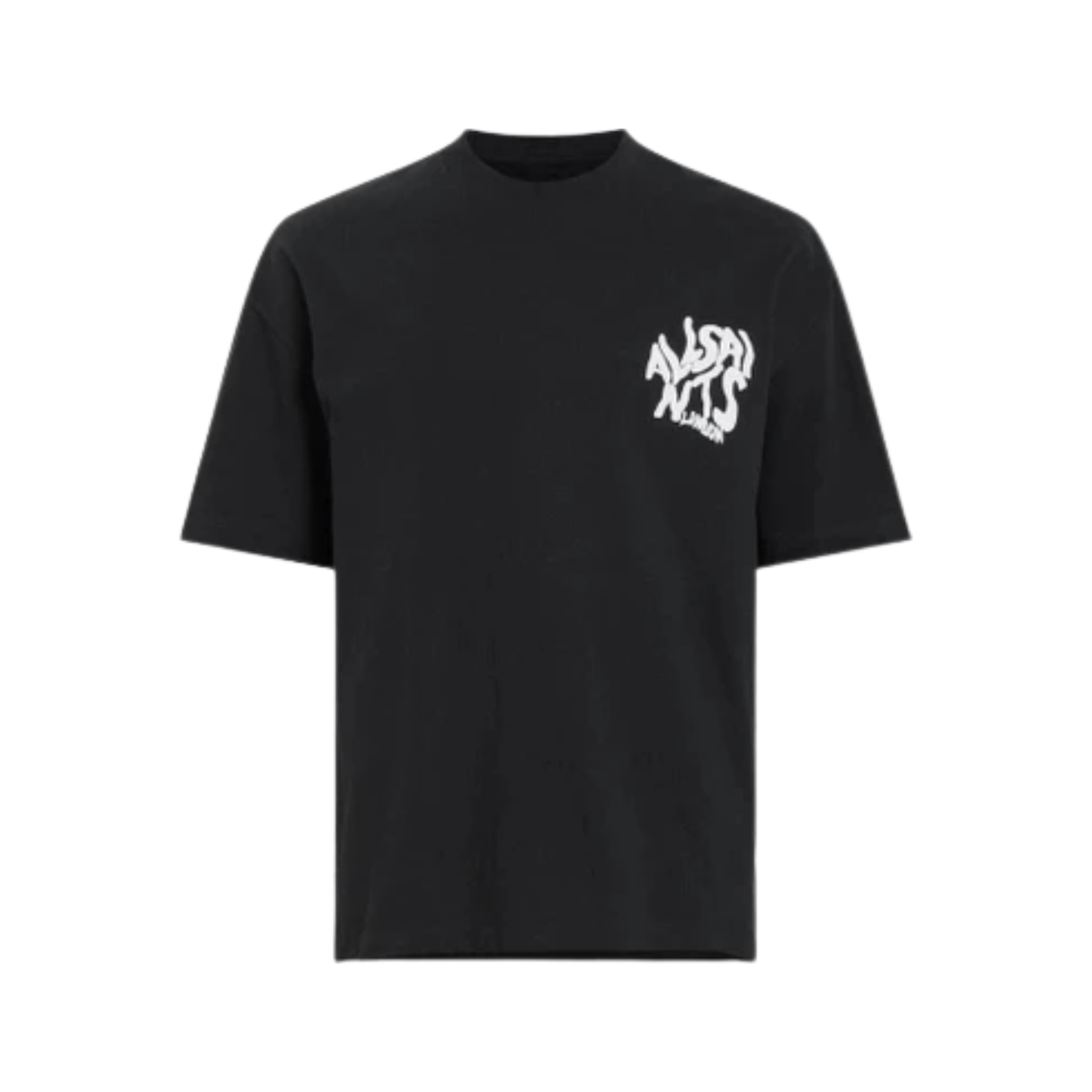 AllSaints Wavy Stacked Logo Oversized Tee - Black