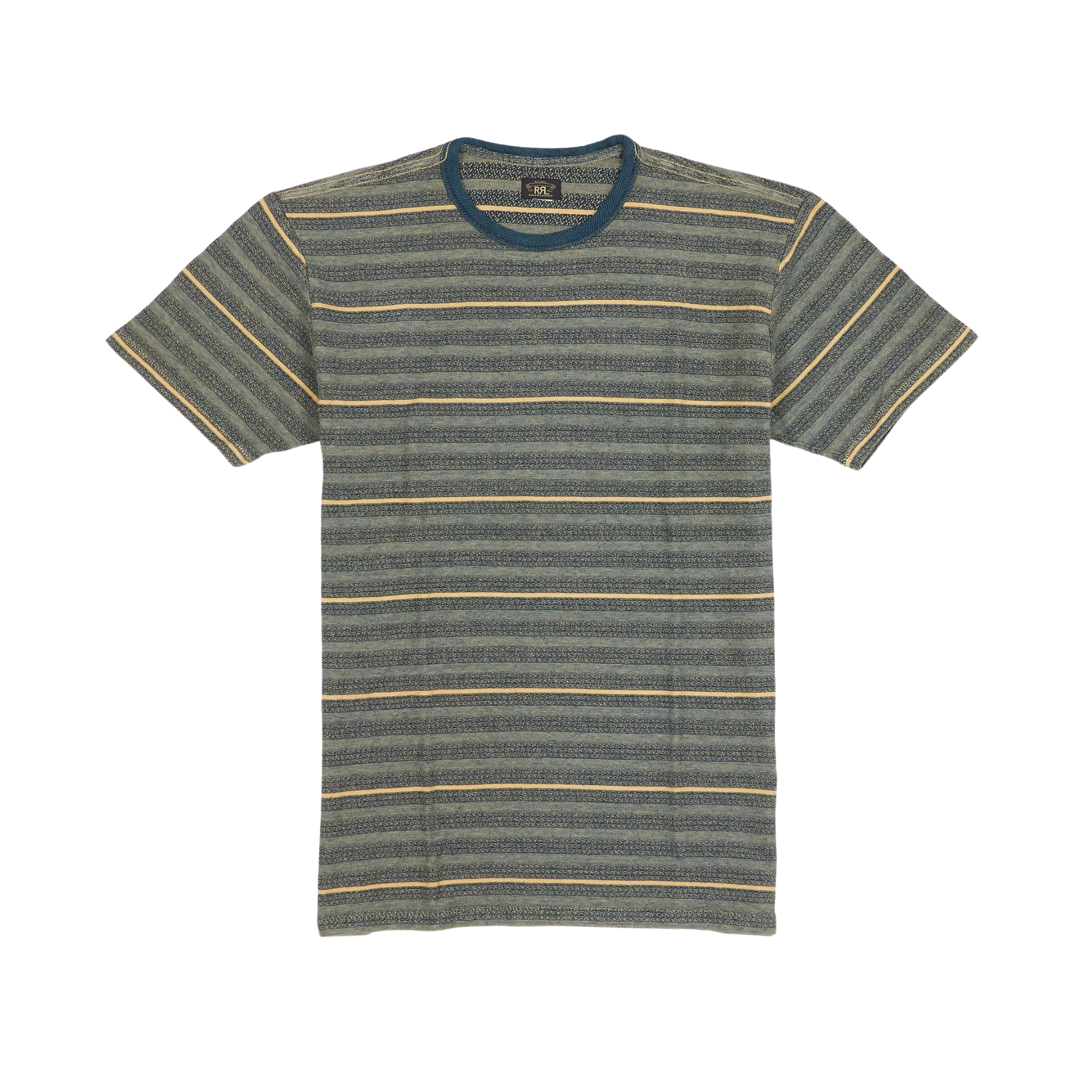 RRL Striped Textured Tee - Olive Multi
