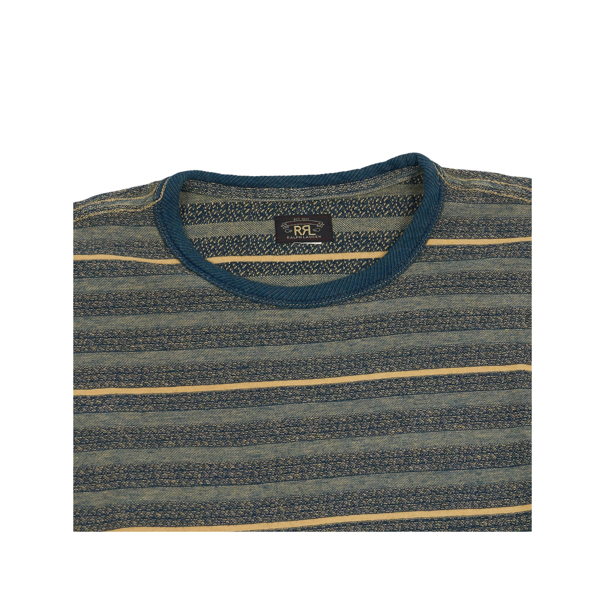 RRL Striped Textured Tee - Olive Multi