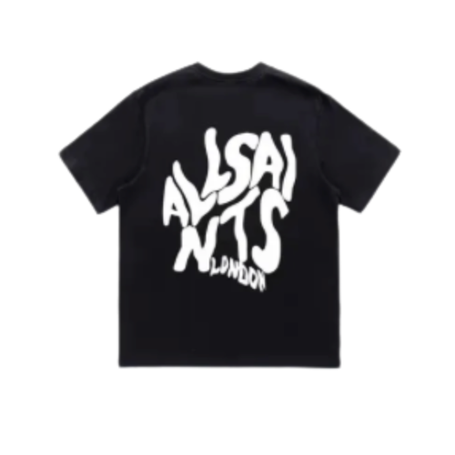 AllSaints Wavy Stacked Logo Oversized Tee - Black