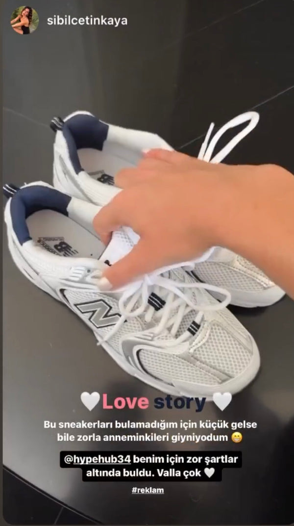 Customer photo of New Balance sneakers with a thank-you message tagging HYPEHUB